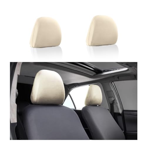 AUCELI 2PCS Car Headrest Covers, Soft Dust-Proof Anti-Scratch Breathable Automotive Headrest Protector Replacement, Vehicle Interior Decoration Universal for Most SUV, Truck, RV and More?Beige?