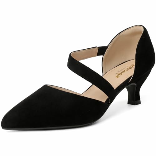 RIBONGZ Kitten Heels for Women Closed Toe Comfortable Low Heels Pointed Toe Sexy Slip on Pumps Bridal Party Dressy Shoes