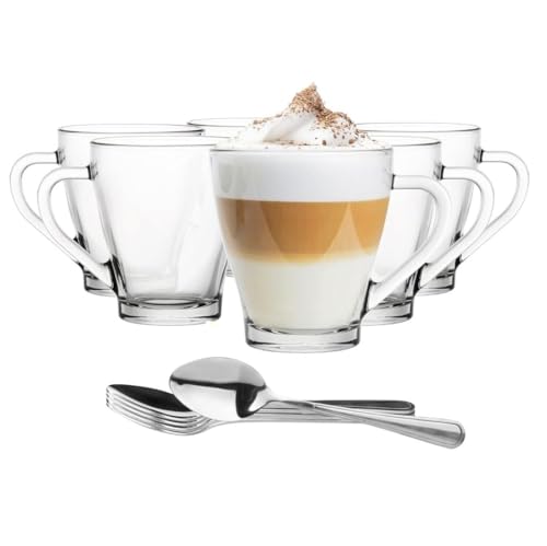 Glasmark KROSNO 1992 s À Café Thermiques Lot De 6 200 ml En Transparent Thé Latte Cappuccino Avec Cuillères