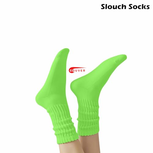 Image of COUVER Womens Scrunched Slouch Socks Soft Cotton Breathable Retro Crew or Knee High, Multiple Colors