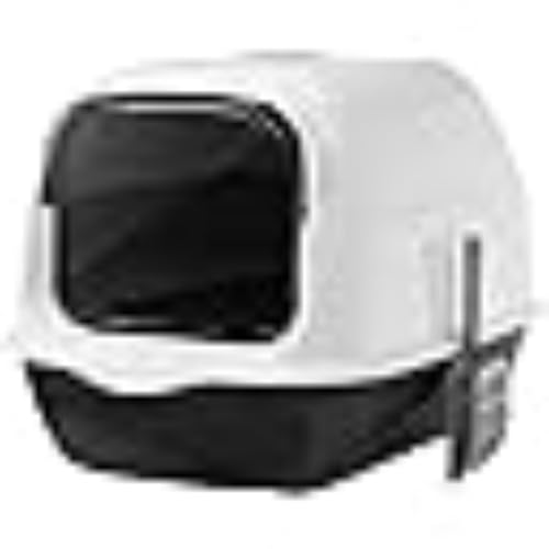 BIBAPU 猫トイレ 蓋付き 猫砂盆 飛び散らない猫用トイレ本体 システムトイレ漏れ砂穴設計 密閉型猫のトイレ PP素材 抗菌防臭 防塵 キャットトイレ 猫砂スコップ付き 大容量 猫用品 おしゃれ 取り外して洗える 耐久性 (ブラック)