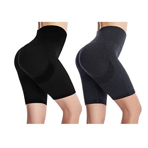 Lot de 2 shorts de gym pour femme - Taille haute - Opaque - Pour femme, B02 noir+gris foncé, M Cover