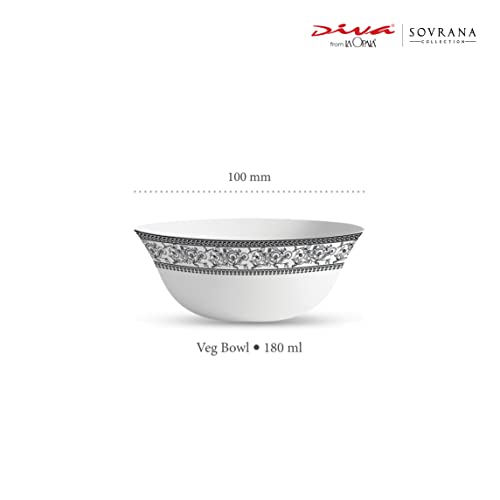 Image of La Opala Diva Sovrana Collection Opal Glass Crockery | Vegetable Bowl 180 ml Set of 6 Persian Grey | Bowls for dal & Condiments | Microwave Safe | 100% Vegetarian | Extra Strong | Super Light & White