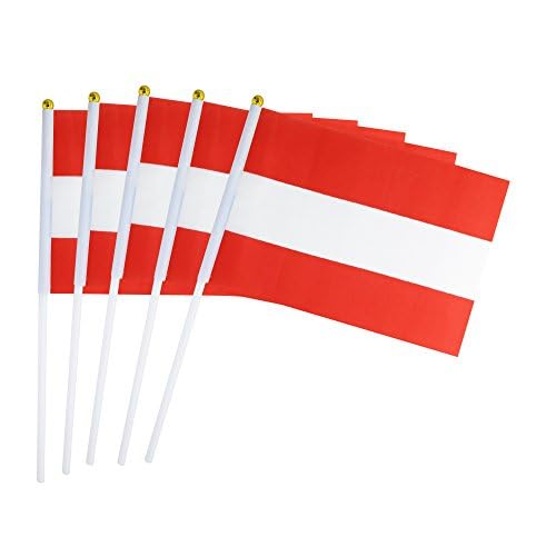 5 Pack Austria Austrian Mini HandHeld Stick Flag,Suitable For Various Holiday Parties,And National Flag Day.