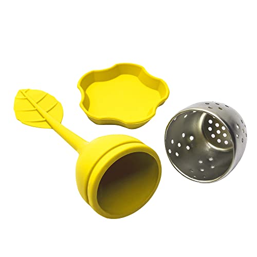 Tea Infuser, Loose Leaf Tea Steeper, Silicone With Stainless Steel Strainer Ball - Pack Of 2 (Yellow & Light Brown) #TOP1