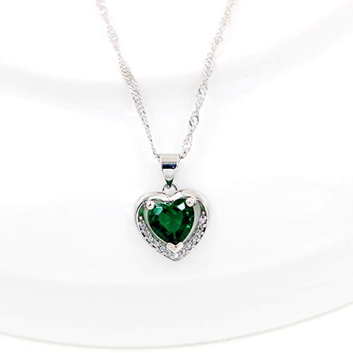 Uloveido White Gold Plated Green CZ Double Heart Pendant Necklace Valentines Birthday Jewelry Gifts for Women Teen Girls (Green) - Image 4