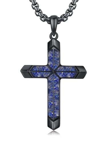TwoAnts Black Cross Necklace with Lapis Lazuli