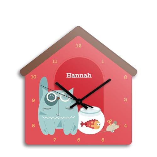 Image of Zooboo Personalized Analog Wall Clock, Custom Name Acrylic Silent Quartz Movement Wall Clock with Sleek Modern Design, Ideal for Birthdays or Return Gifts (Design - Kitty Cat), 30x30 cm, Multicolor