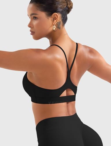YEOREO Luciny Workout Y Back Sports Bras for Women Spaghetti Straps Racerback Padded V Neck Medium Impact Gym Bra Yoga Top4