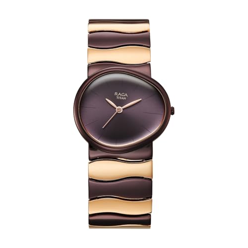 Image of Titan Raga Sierra with Prune Dial Prune&Rose Gold Brass Strap Watch for Women - 95389KM01