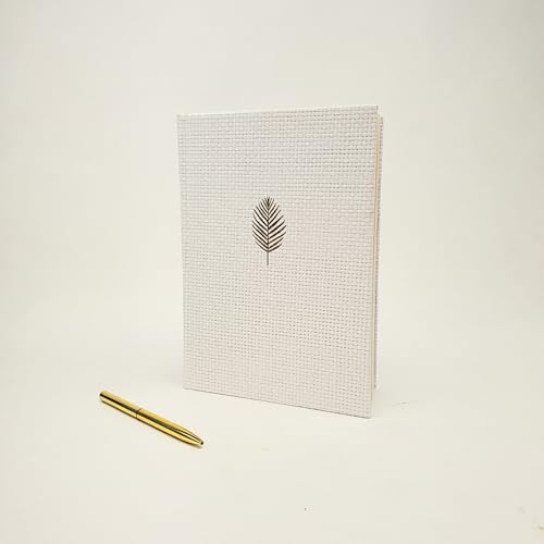 Image of Punch Studio Cobalt Coast 192 Page Woven Hardcover Journal with Gold Foil Accents and Ribbon Bookmark, 6 inch x 8.5 inch, White