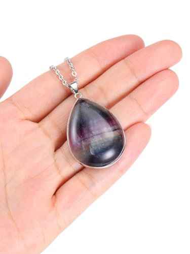 Jovivi Rainbow Fluorite Crystal Teardrop Pendant Necklace Natural Healing Stone Reiki Quartz Gemstone Necklace Jewelry for Women Men4