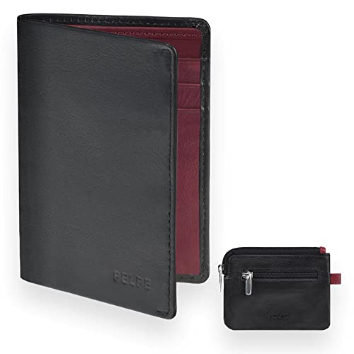 PELPE Cartera para Hombre pequeña.Incluye aparte un Monedero-Llavero de Regalo;para Monedas y Llaves.Billetera Vertical Delgada de Piel.Billetero de Cuero para Tarjetas y Billetes Cover