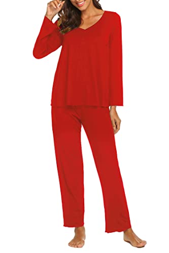 Image of Ekouaer Womens Pajama Sets 2 Piece Lounge Set Fall Winter Pajamas Long Sleeve Pjs Top and Pants Soft Pj Sets Loose Sleepwear
