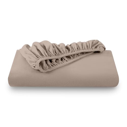 2 Twin XL Fitted Bottom Sheets 100% Cotton Velvet Flannel - Extra Soft Heavyweight - Great for Adjustable Split King Beds - Deep Pocket (Split King, Taupe)