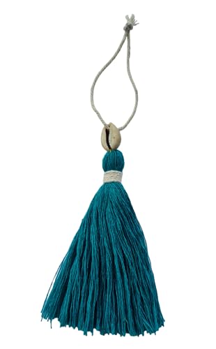 Image of Zippy Flora Handmade Cotton Tassels with Cowrie Shells for DIY & Crafts Project, Pack of 10 (Aqua Blue)