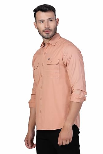 Image of Men's Cotton Twill Utility Shirt | Full Sleeve Button-Down Casual Shirt | Dual Chest Pockets | Comfortable Regular Fit | Everyday Wear