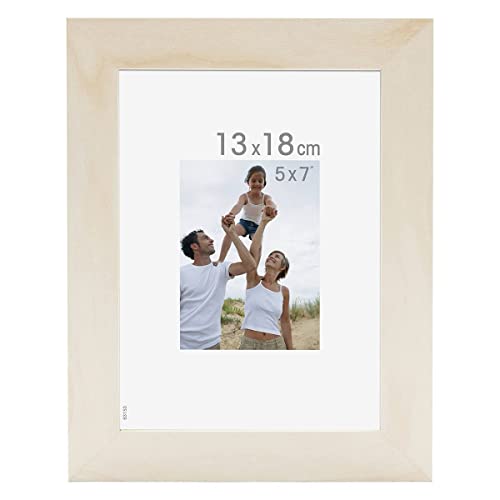 IMAGINE Cadre Photo Bois 13x18 cm - Couleur Bois Brut - Bois reconstitué - Cadre pour Photo 13x18 cm - Baguettes Larges et Plates - Marque Française – Cadre Photo Optimo Brut 18x13 cm Verre minéral