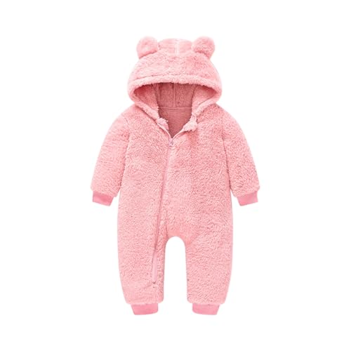 Children's Boys and Girls Outfit Fleece Loose Jumpsuit Bear Hooded 2025 Winter Coat Fashion Long Sleeve Romper Pink