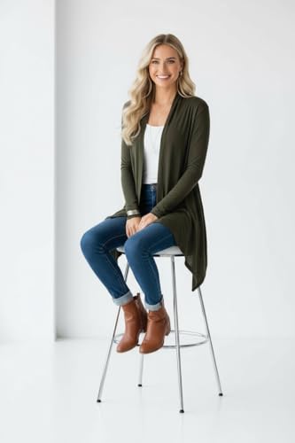 Image of ToBeInStyle Womens Open Front Long Sleeve Lightweight Asymmetrical Draped Cardigan with Side Pockets