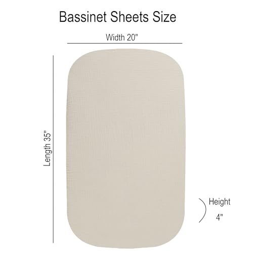 Image of Onacosht Muslin Bassinet Sheets 3 Pack, 35 inchx20 inch, Leaf and Floral Beige | Compatible with AMKE 3-in-1, MiClassic, Uiuwoo, Foalom, YADAQE, Milliard & TCBunny Bassinets, baby girl, 100% cotton