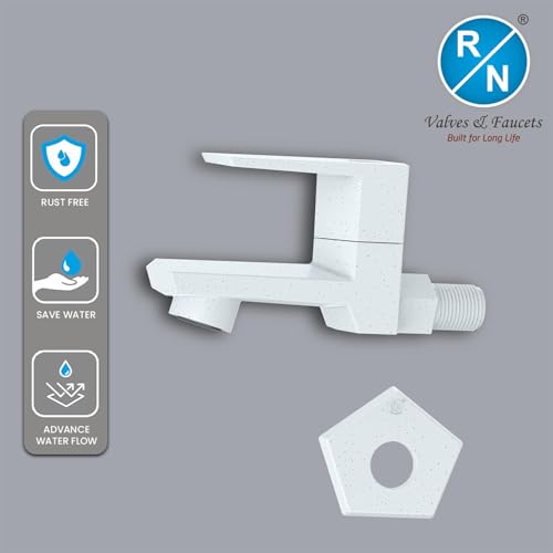 Image of RN PTMT Bib Cock for Bathroom | 15mm Foam Flow Water Tap with Flange | Luxury G20 Series Faucet | High-Grade Engineering Polymer Tap (Marble, Pack of 1)