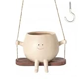 Swing Face Planter Pot - Hanging Smiley Planter for Indoor and Outdoor Plants, Succulents, String of Pearls - Cute Creative Swing Gifts for Holidays and Parties