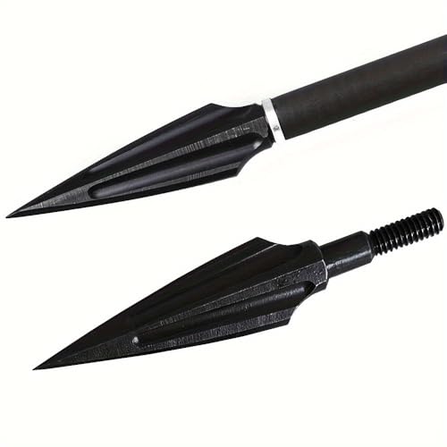 JIANZD 150 Grain Hunting Broadheads Stainless Deep Penetration, Razor Sharp, Solid and Double Removable Blades for Compound and Crossbow-12Pcs (Black-Groove)