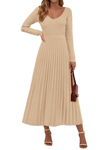 PRETTYGARDEN Women Sweater Dress Fall Fashion 2025 Long Sleeve V