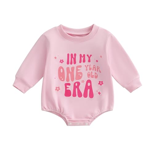 Bagilaanoe First Birthday Outfit Baby Girl In My One Year Old Era Long Sleeve Romper Sweatshirt Bodysuit Pullover