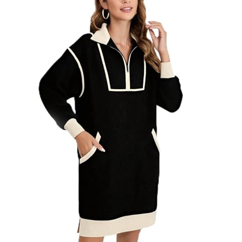 Robe sweat colorée de style tunique avec manches longues et col semi-zippé