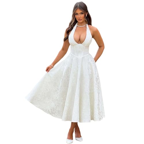 Women's Elegant Floral Jacquard Satin Prom Dresses Halter Backless Pleated A-Line Corset Party Gowns Dresses2