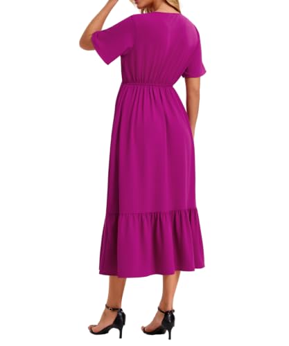 Image of Women's Summer Short Sleeve Maxi Floral Flowy Dresses with Pockets