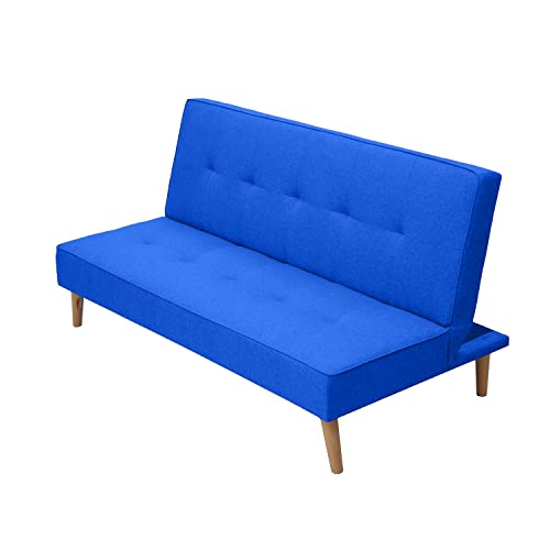 SHIITO - Sofá Cama de 2 Plazas - 188 x 88 x 88 cm - Modelo Unai - Apertura Clic-Clac - Máximo Relax, Confort y Resistencia - Diseño Capitoné - En Azul