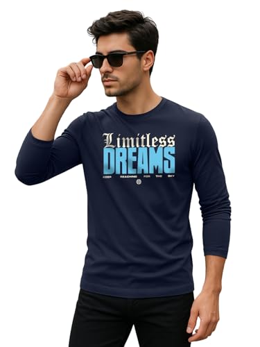 Image of Veirdo Pure Cotton Round Neck Regular Fit Graphic Printed Full Sleeve T-Shirt for Men (Colors- Red, Navy, Black, Swanwhite & White) Sizes: S to 2XL