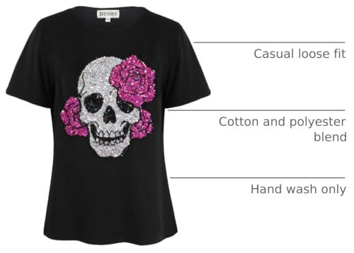 Image of PESION Womens Short Sleeve T-Shirt Sequined Tops O-Neck Funny Graphic Tees Blouse