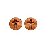 Cross Earrings - Wood Earrings - California Redwood Stud Earrings - Circle Post Earrings