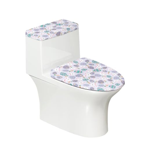 Gzzxiailg Bunny Eggs Carrot Toilet Lid Dust Cover with Elastic Edge Toilet Tank Lid Cover Fits Most Round, Elongated and Oblong Lids Stretchable Scratches-Proof Stain Resistant Lid Protector Sets