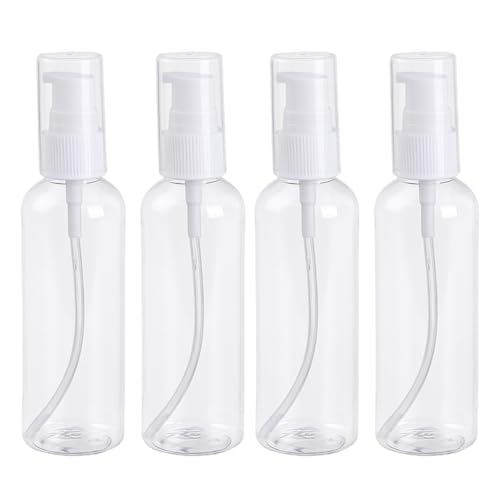 JUGUTA 4 Pcs Botellas De Viaje Transparentes, 100Ml Bomba De Plástico Botella De Viaje, Rellenables Botellas Con Bomba De Plástico, Dispensador, Para Viaje De Cosméticos Loción Champú Líquido Jabón