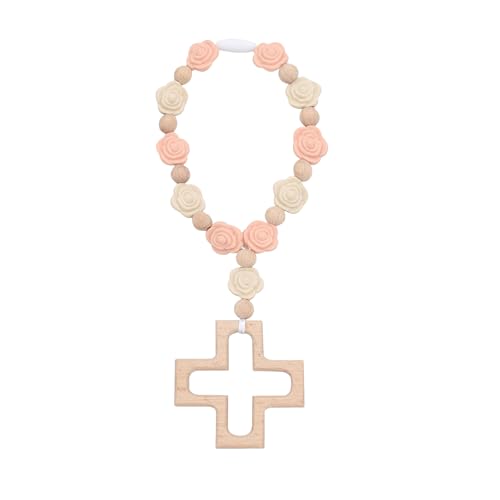 Cross Baptism Silicone Rosary Necklace Light Pink Shower Baptism Party Supply Rosary Necklace First Rosary Communion Gifts Birthday Party Supplies