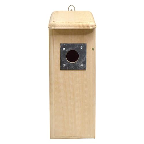 Mounted Downy Woodpecker Bird Nest House – Handcrafted in USA with Eastern White Pine – Slate Squirrel Guard, Wood Chips & Winter Roost Box – Durable Outdoor Birdhouse, 15.5
