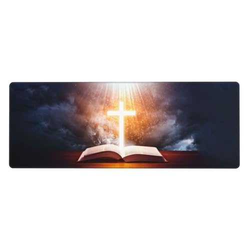 Christian Bible Cross Mouse Pad XL Large Gaming Mouse Pad with Stitched Edges, Non-Slip Base, Water Resist Keyboard Pad, Desk Mouse Pad, 31.5 X 11.8 in