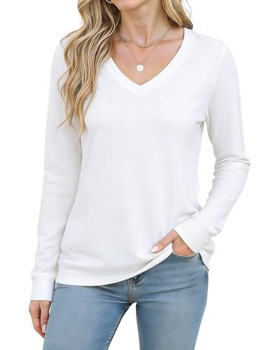 Image of Long Sleeve Knit Lightweight Sweaters Pullover V Neck Basic Spring Fall Sweaters for Women Soft Casual Tops