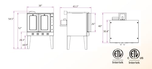 Image of EMPURA 38 inch Freestanding Commercial Full-Size Gas Convection Oven with (13) Position Rack Guides Buffet Catering | (3) Burners, 54,000 BTUs | 38.15 inchW x 40.12 inchD x 54.5 inchH, Stainless Steel, 120v