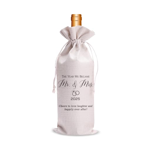 Wedding Wine Bag for Mr & Mrs 2025 Reusable Champagne Bottle Holder, Anniversary & Bridal Shower Gift, Elegant Keepsake for Couples