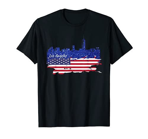 Los Angeles Skyline Cityscape USA Flag California Souvenir Camiseta