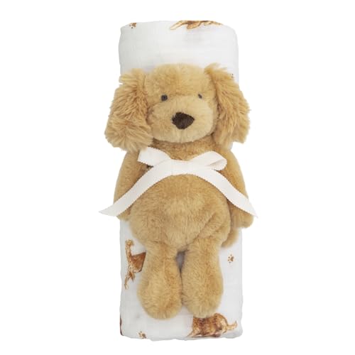 Mud Pie Golden Retriever Dog Baby Swaddle & Rattle Set