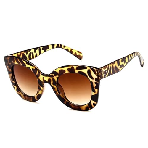 Lunettes de soleil œil de chat rétro grand format écaille léopard