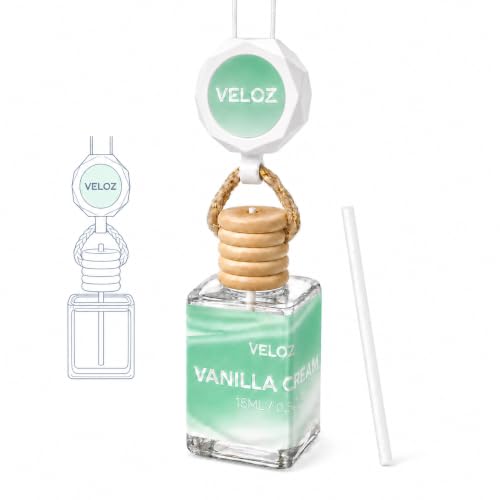 Image of Vanilla Cream Hanging Car Air Freshener Diffuser, 15ml Reed Wick Essential Oil Bottle with Adjustable Rearview Mirror Clip, Long-Lasting Car Scent for Cars SUVs Trucks