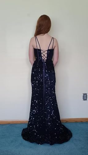 Sevintage Women’s Sequin Prom Dress Long Sparkly Mermaid Corset Formal Evening Party Gown Slit Train2